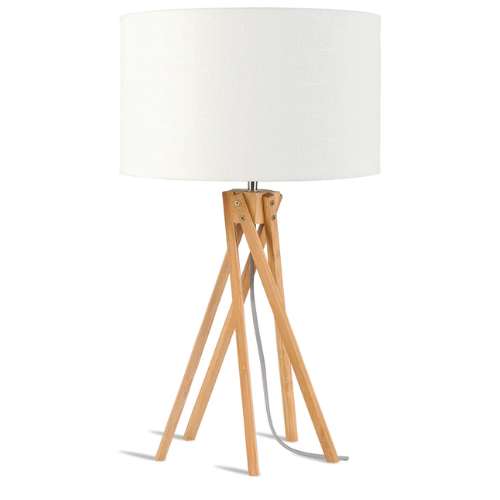 Tafellamp bamboe 5-poot Kilimanjaro h.59cm/kap 32x20cm, eco linnen wit